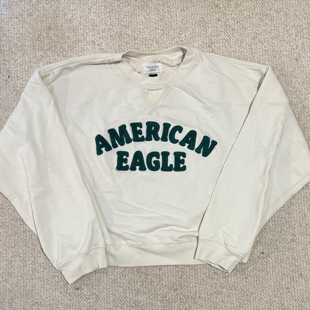 American Eagle Outfitters Cream Crewneck Sweater
